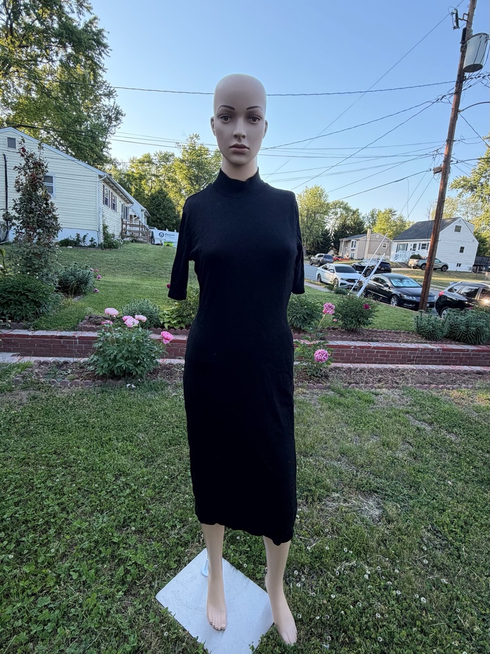 Marine Layer Black Midi Dress with Mock Neck